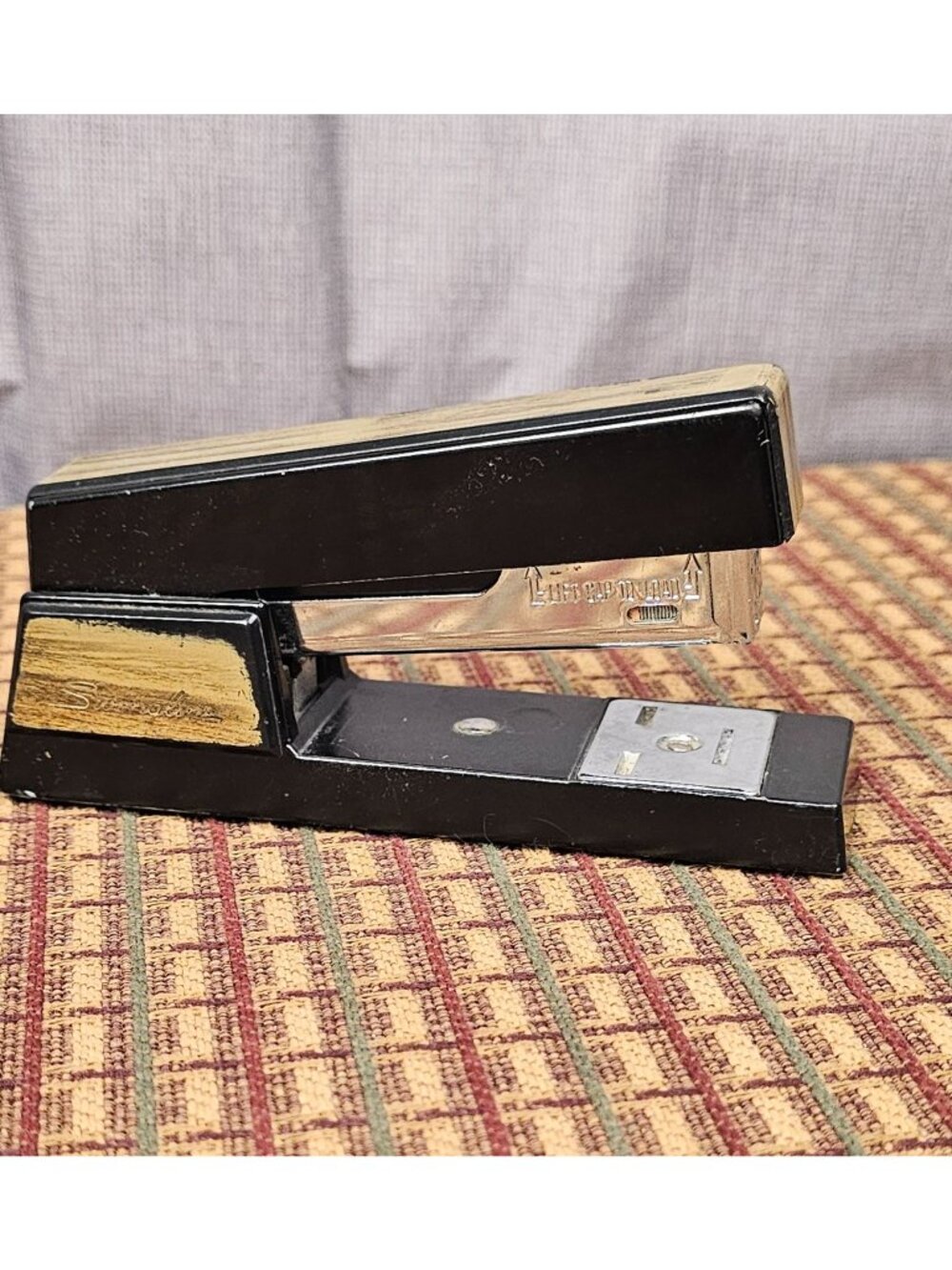 Vintage Swingline Model 27 Desk Stapler Black & Gold Metal 1950s Office Supply